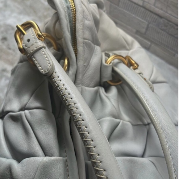 Miu Miu Nappa Leather Patchwork Light Blue Tote - Picture 6 of 11